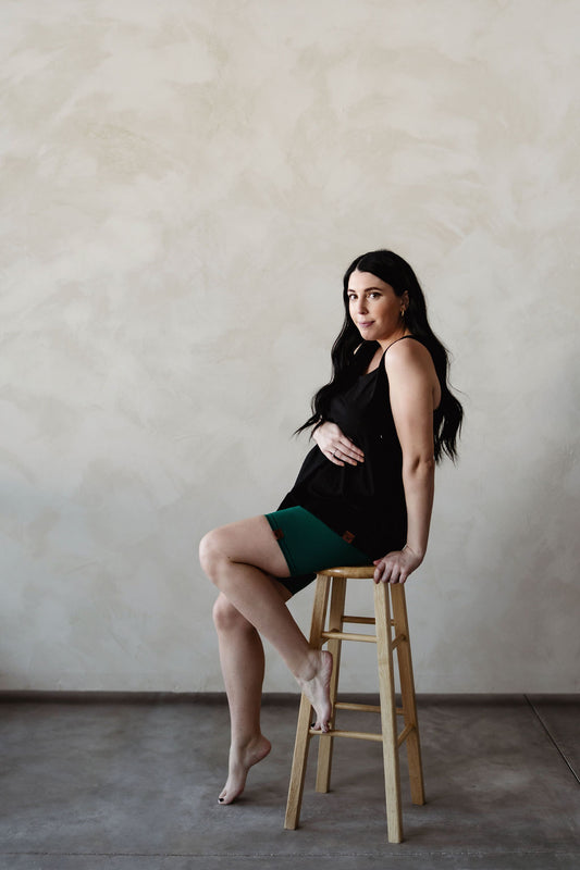 Biker shorts maternity trousers tropical green