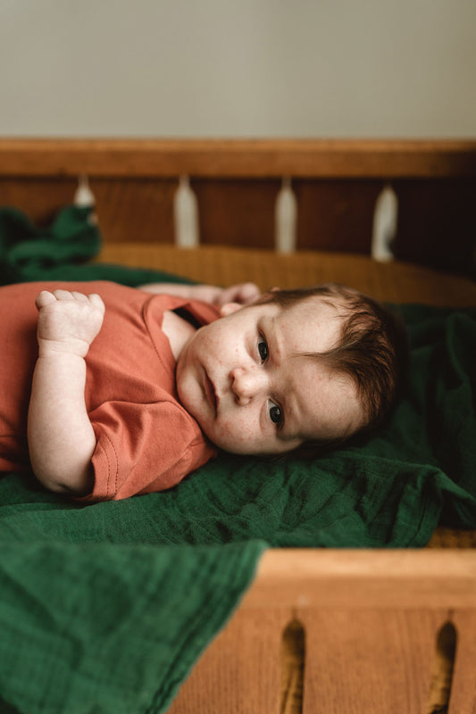 Cache-couche manches courtes orange rouille Nine Clothing grow with me onesie short sleeves rust