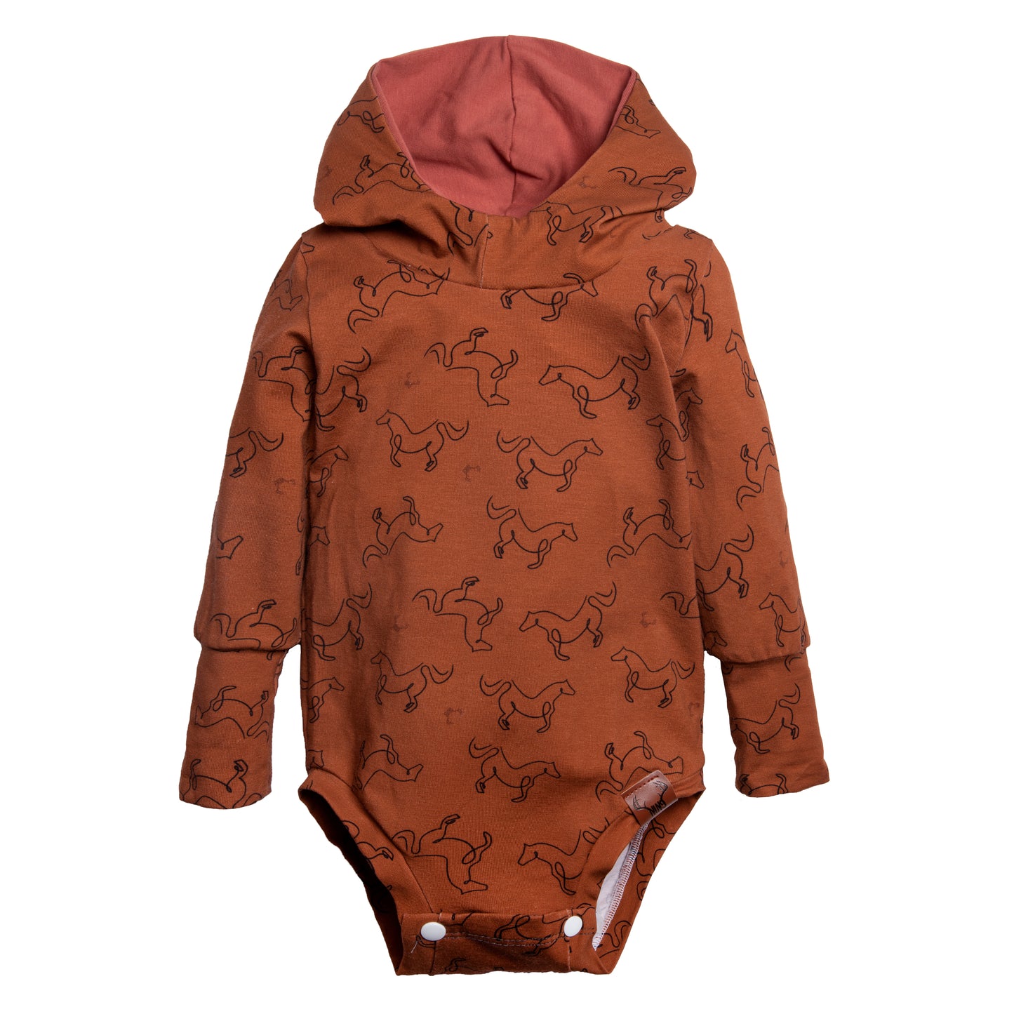 Cache-couche évolutif couleur rouille motif de chevaux Nine Clothing grow with me onesie rust horses