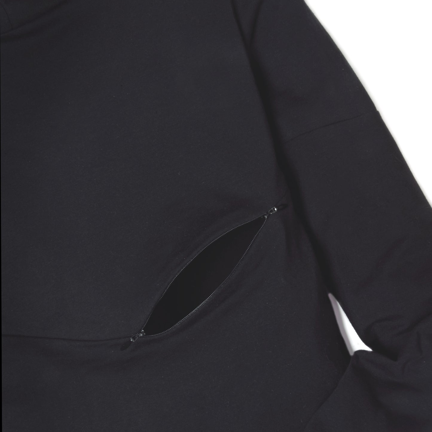 Ouverture fermeture éclair poitrine Chandail à capuchon femme 3 en 1 noir uni maternité, allaitement et postpartum Nine Clothing hoodie women solid black 3 in 1 maternity, breastfeeding and postpartum