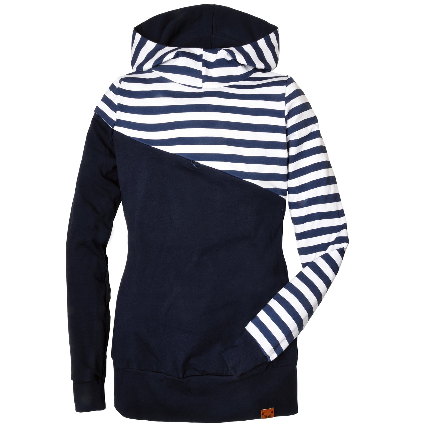 Chandail à capuchon femme 3 en 1 rayé marine maternité, allaitement et postpartum Nine Clothing hoodie women navy stripes 3 in 1 maternity, breastfeeding and postpartum