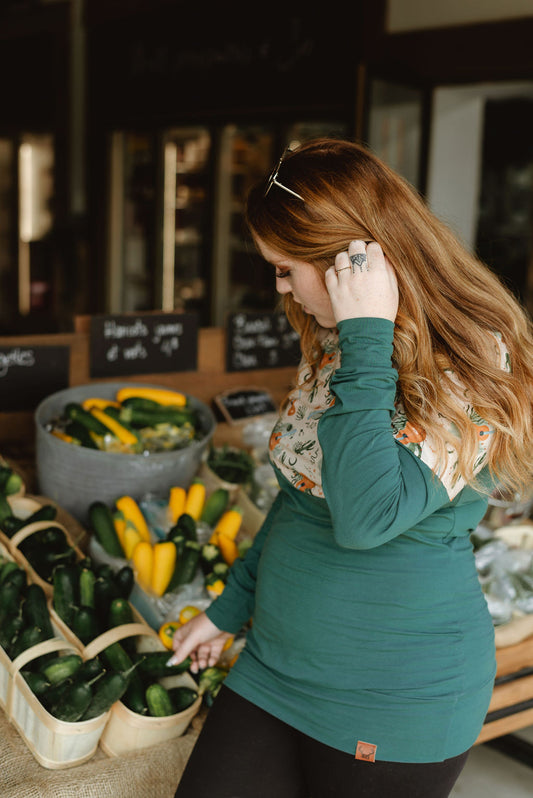Chandail à capuchon femme 3 en 1 vert guitare maternité, allaitement et postpartum Nine Clothing