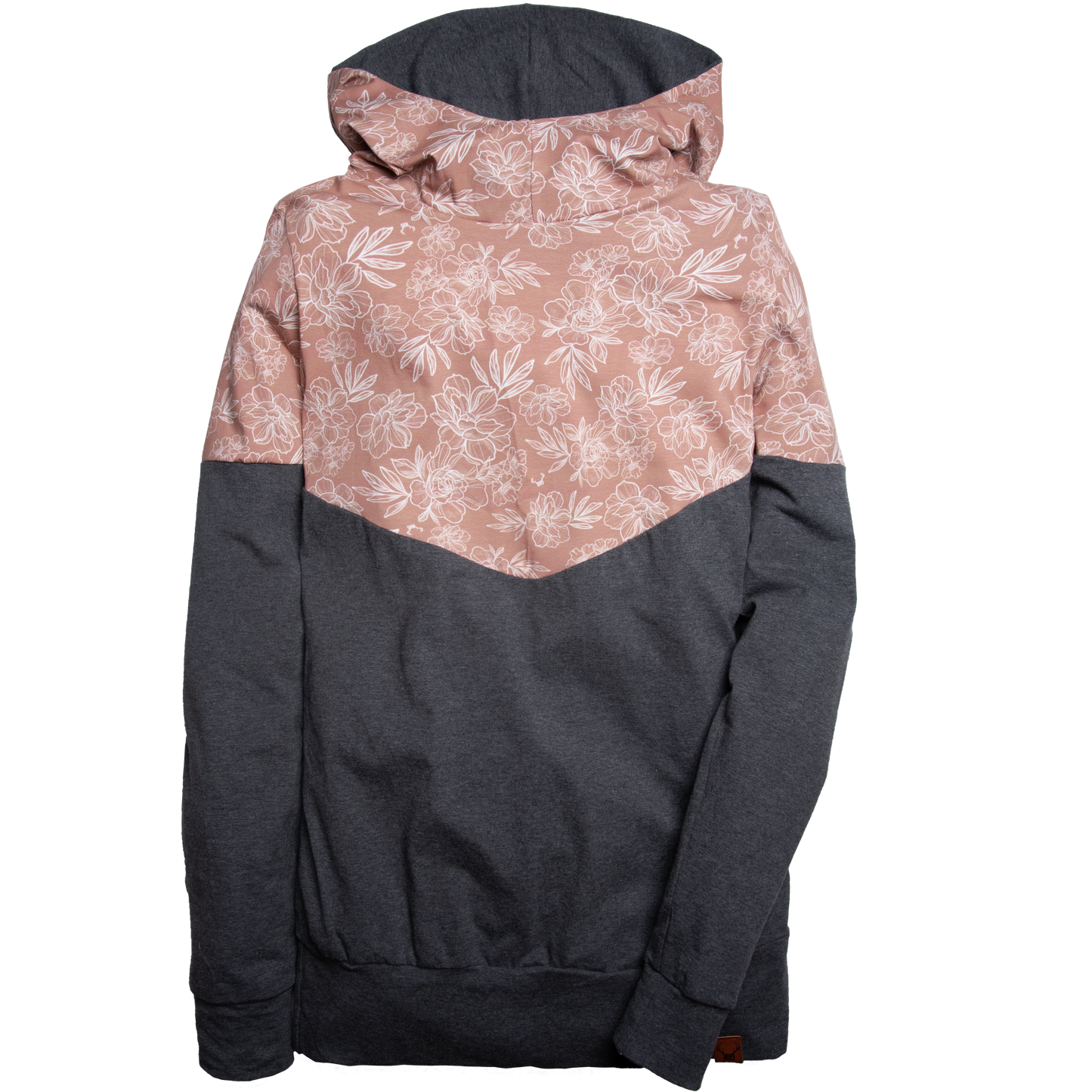 Chandail à capuchon femme 3 en 1 gris fleur rose maternité, allaitement et postpartum Nine Clothing hoodie women gray pink flower 3 in 1 maternity, breastfeeding and postpartum