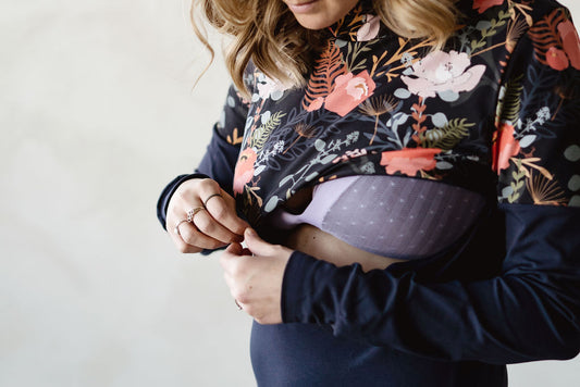 Ouverture allaitement sein Chandail à capuchon femme 3 en 1 marine fleur pivoine maternité, allaitement et postpartum