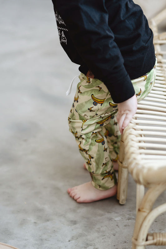 Pantalon évolutif jaune patin banane NineClothing Grow with me pants yellow skate banana
