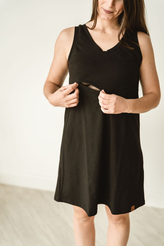Ouverture devant allaitement fermeture éclair Robe camisole noir 3 en 1 maternité, allaitement et postpartum Nine Clothing