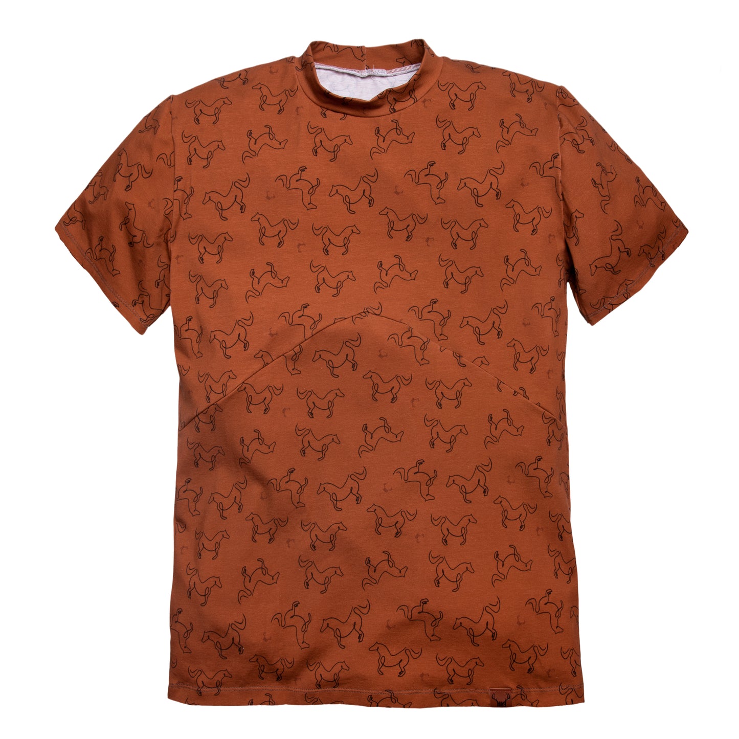T-shirt rouille imprimé chevaux coupe boyfriend 3 en 1 maternité, allaitement et postpartum Nine Clothing