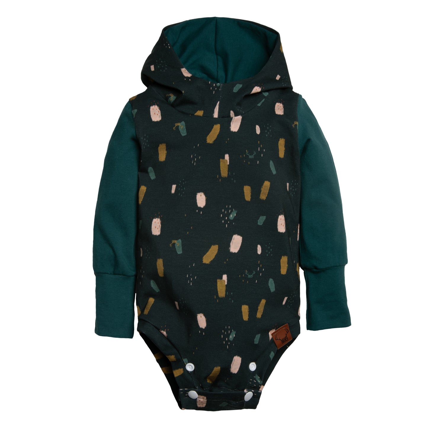 Cache-couche évolutif abstrait à manche longue avec capuchon Nine Clothing grow with me onesie with long sleeves and hood