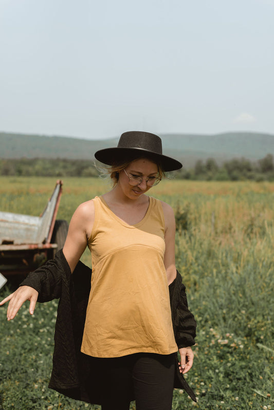 Camisole boyfriend jaune or 3 en 1 maternité, allaitement, postpartum NineClothing yellow golden tank top maternity breastfeeding postpartum