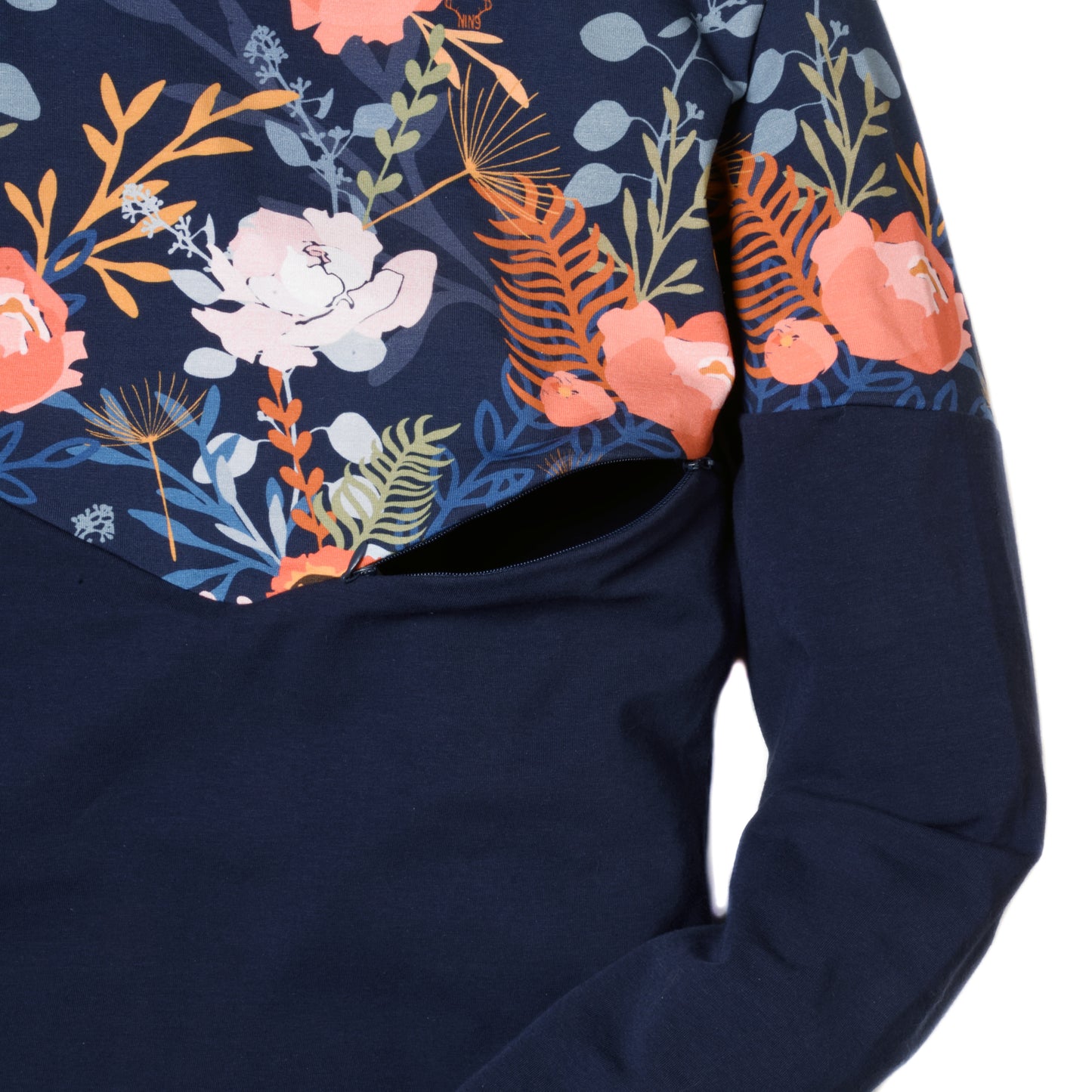 Chandail à capuchon femme 3 en 1 marine fleur pivoine maternité, allaitement et postpartum
