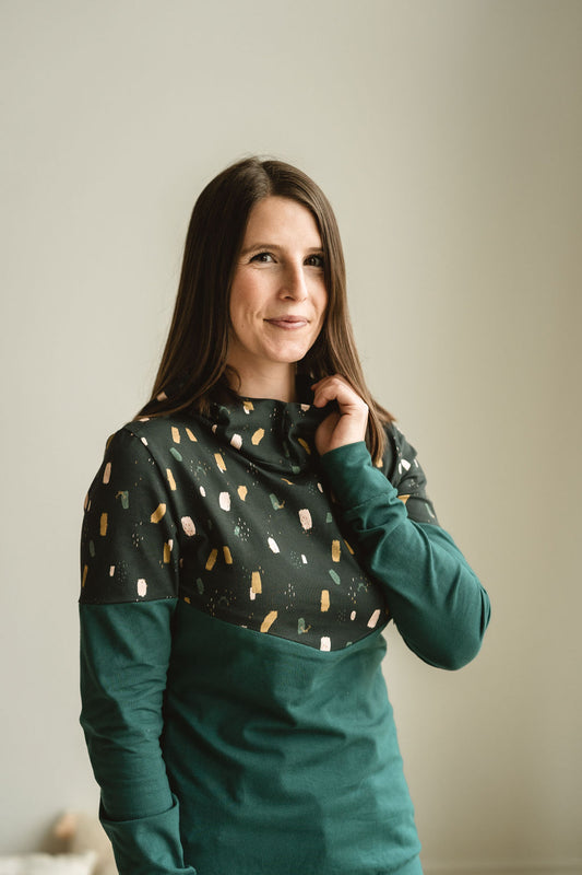 Hoodie de maternité et d'allaitement ABSTRAIT en coton biologique 3 en 1