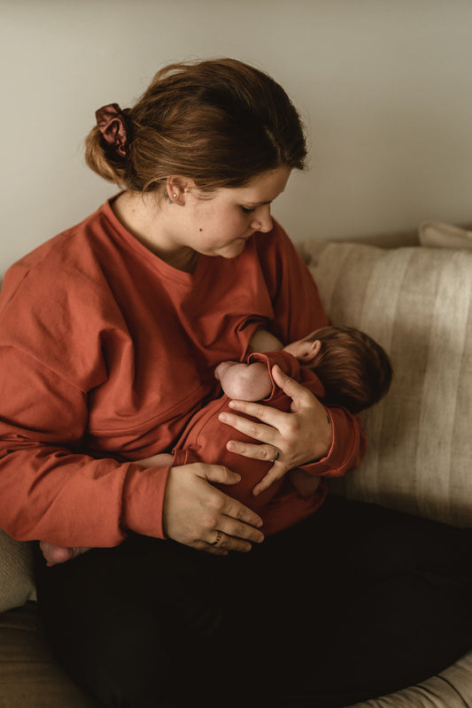 Maman allaite bébé Sweater boyfriend rouille 3 en 1 maternité, allaitement et postpartum Nine Clothing