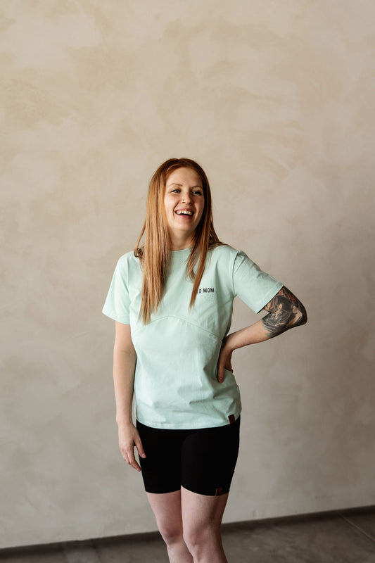 T-shirt menthe imprimé wild mom coupe boyfriend 3 en 1 maternité, allaitement et postpartum Nine Clothing