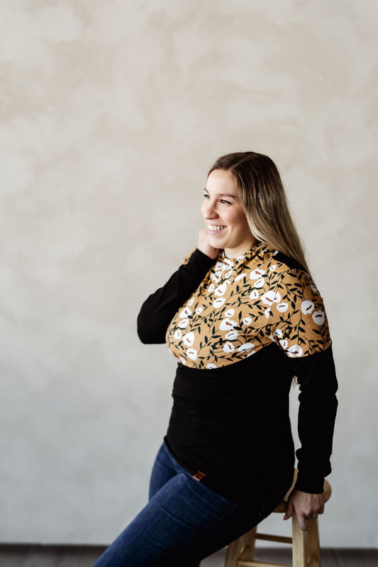 Women's 3 in 1 hoodie black white flower maternity, nursing and postpartum Nine  Clothing hoodie 