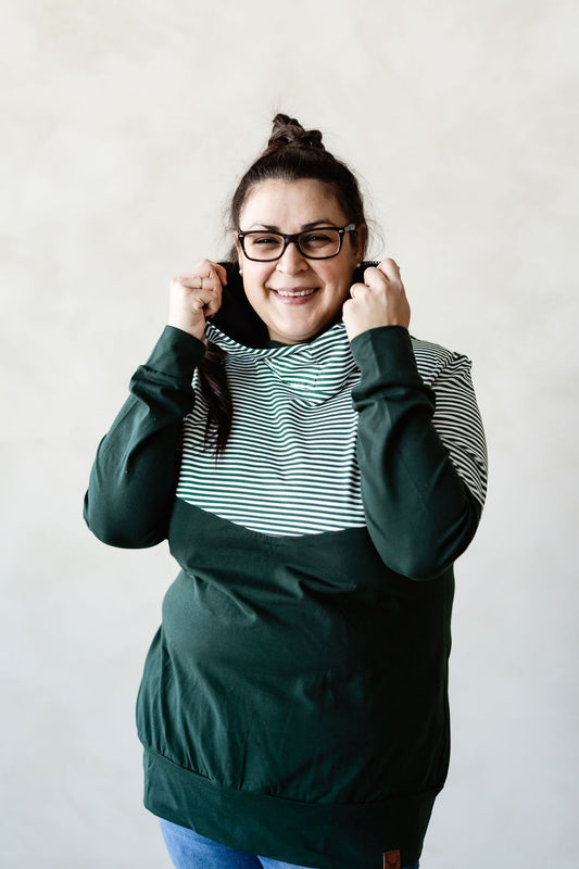 Plus Size Women's 3-in-1 Green Striped Hoodie Maternity, Nursing and postpartum Nine  Clothing 