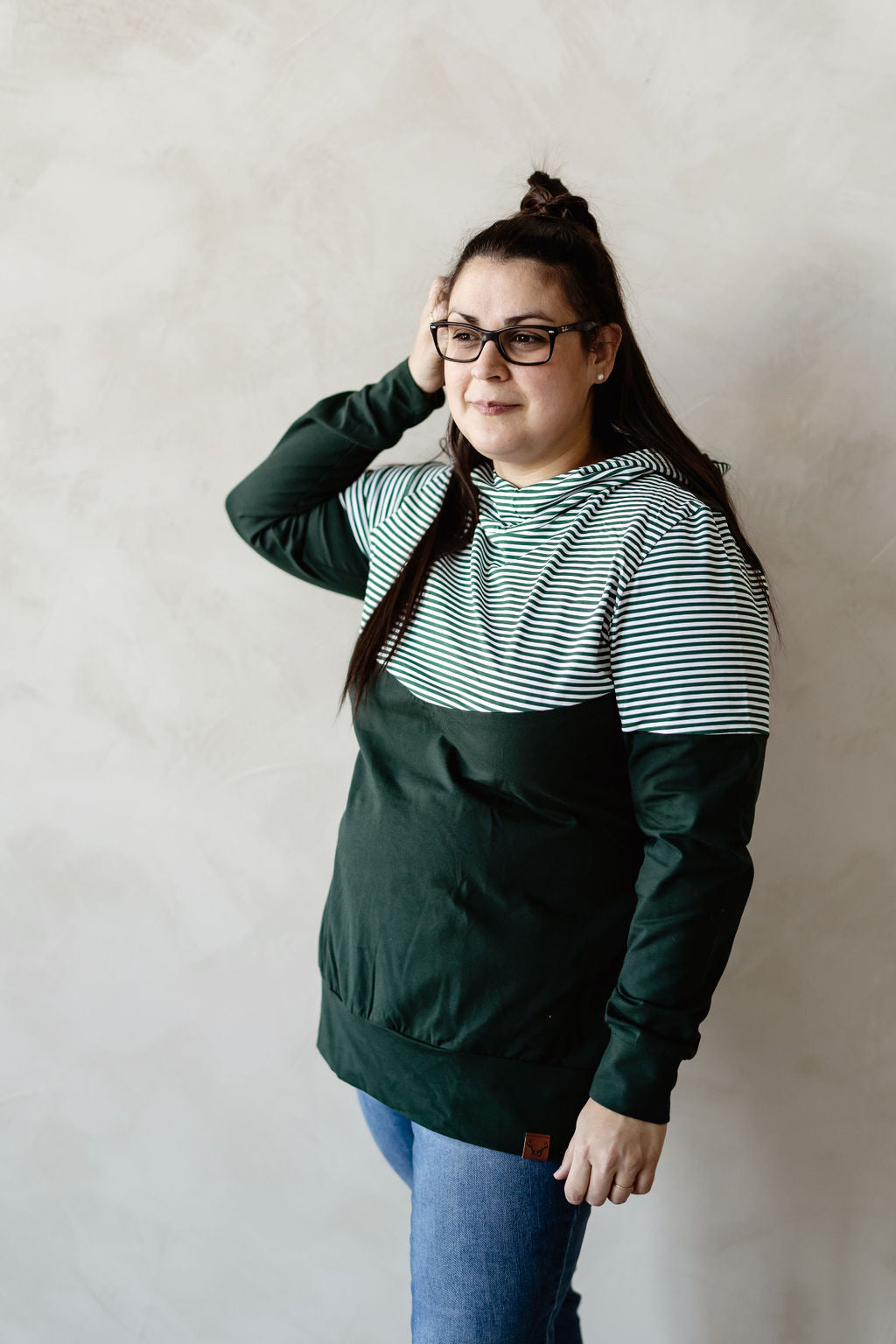 Plus Size Women's 3-in-1 Green Striped Hoodie Maternity, Nursing and postpartum Nine  Clothing 