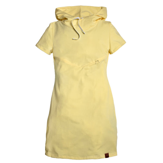 Yellow 3-in-1 maternity, breastfeeding and postpartum hooded dress Nine Clothing