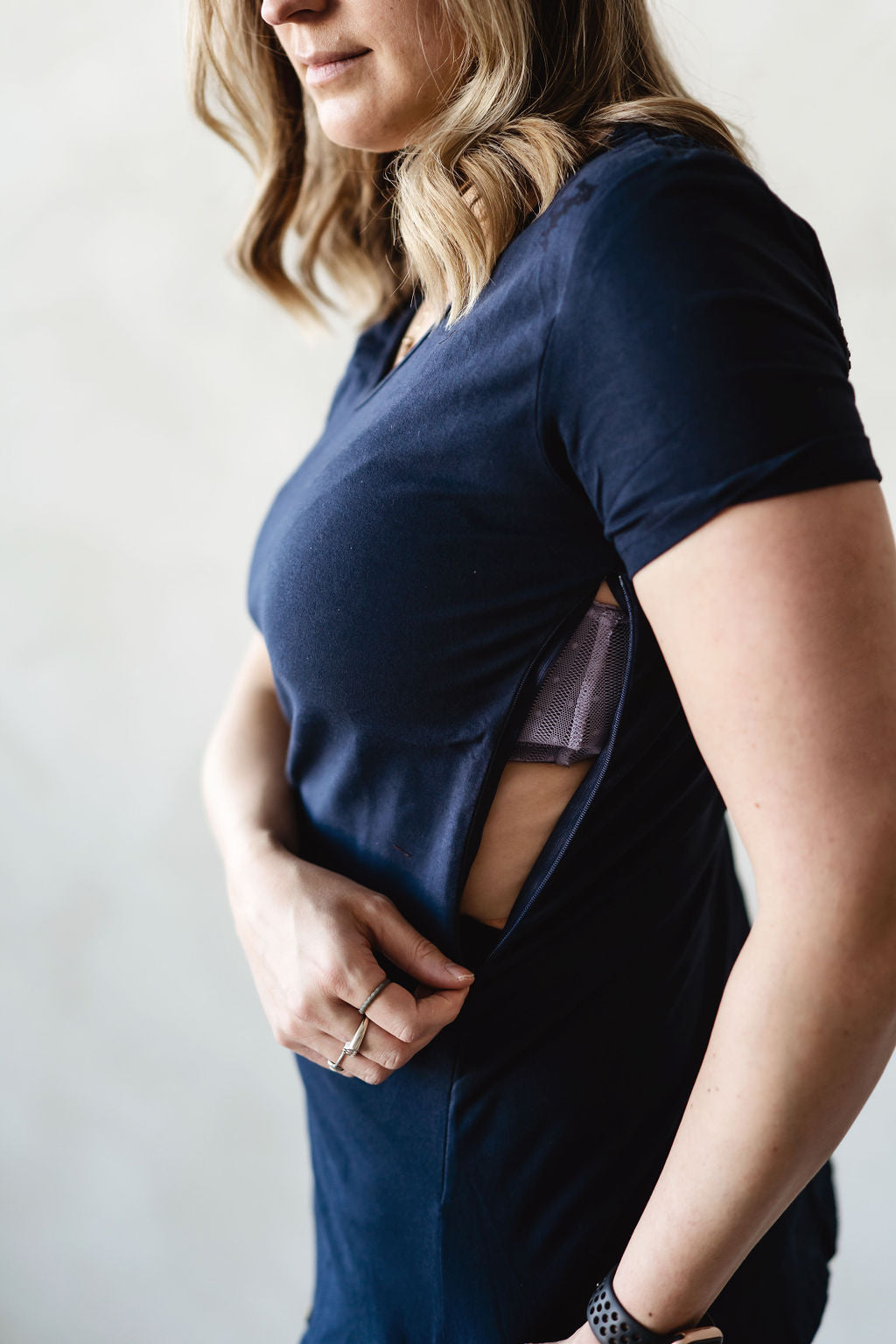 Opening breastfeeding side T-shirt navy reversible 3 in 1 maternity, breastfeeding and postpartum Koallac