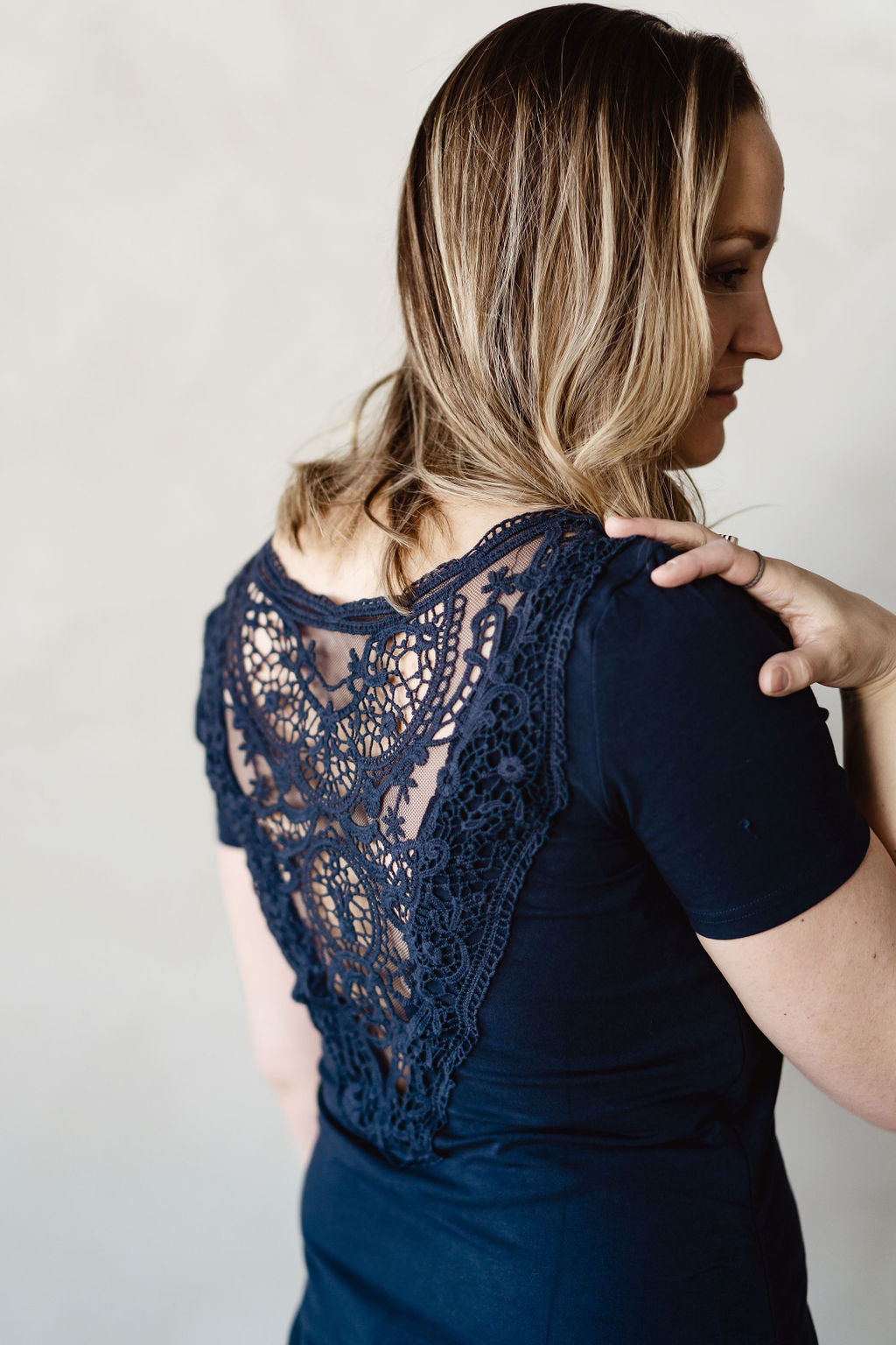 Lace back T-shirt navy reversible 3 in 1 maternity, nursing and postpartum Koallac
