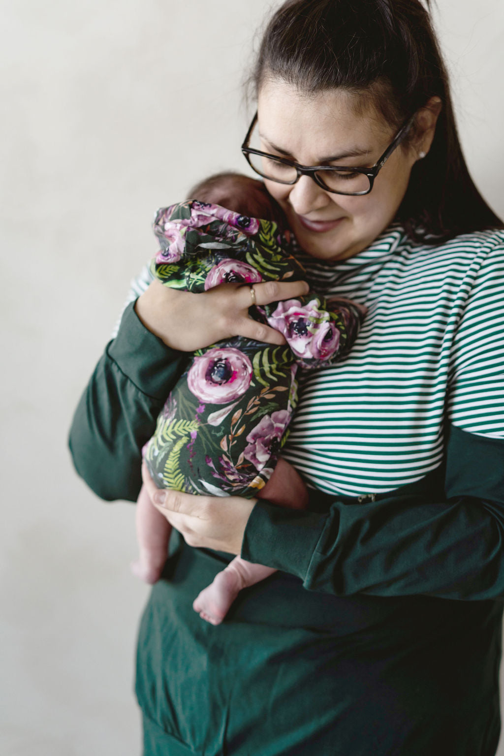 Maman bébé Chandail à capuchon femme 3 en 1 rayé vert maternité, allaitement et postpartum Nine Clothing 