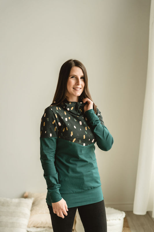 Hoodie de maternité et d'allaitement ABSTRAIT en coton biologique 3 en 1