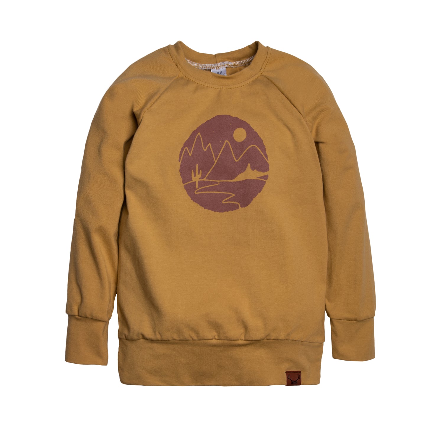 Chandail évolutif jaune or imprimé montagne Nine Clothing grow with me yellow gold mountain sweater