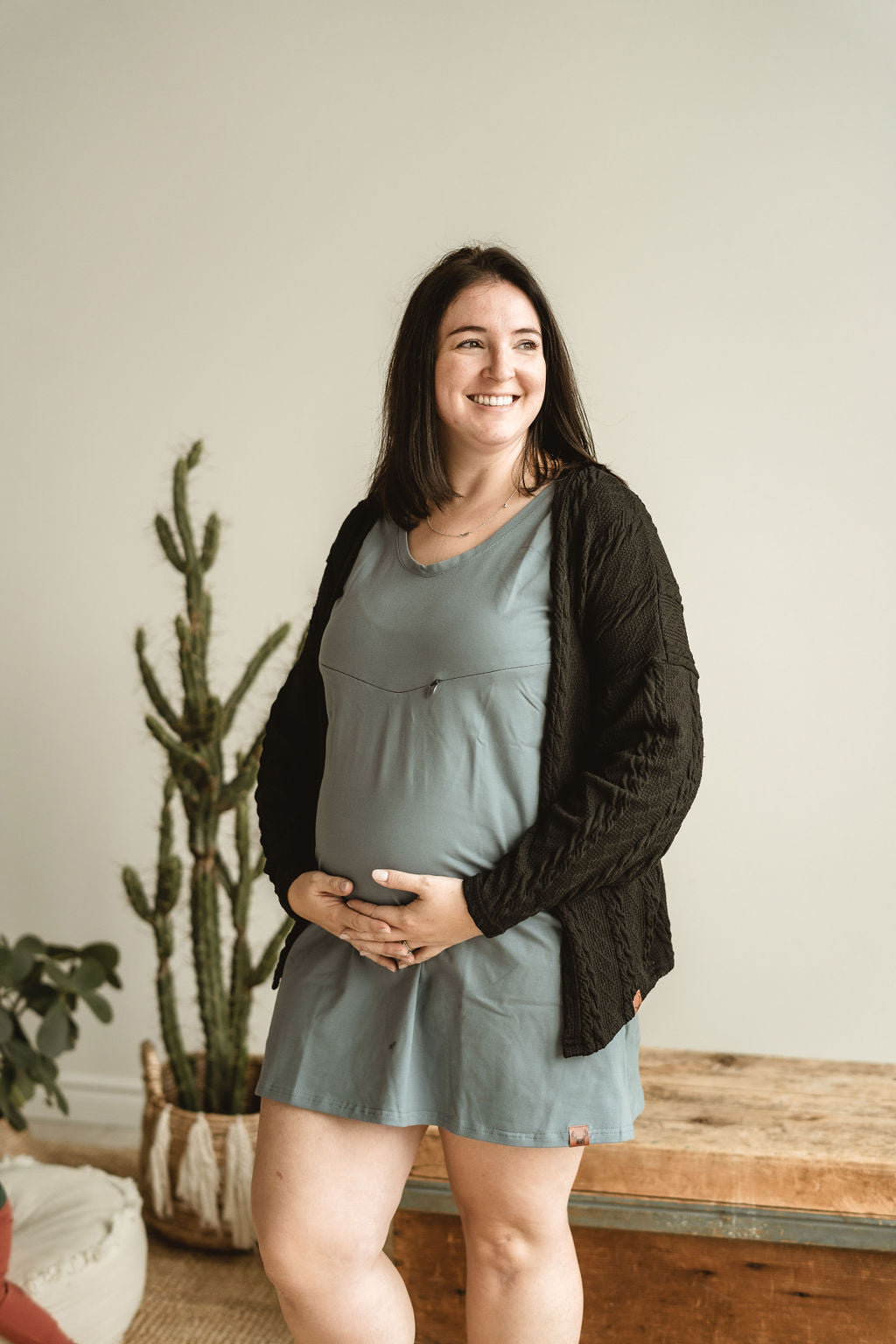 Robe camisole bleu gris 3 en 1 maternité, allaitement et postpartum Nine Clothing