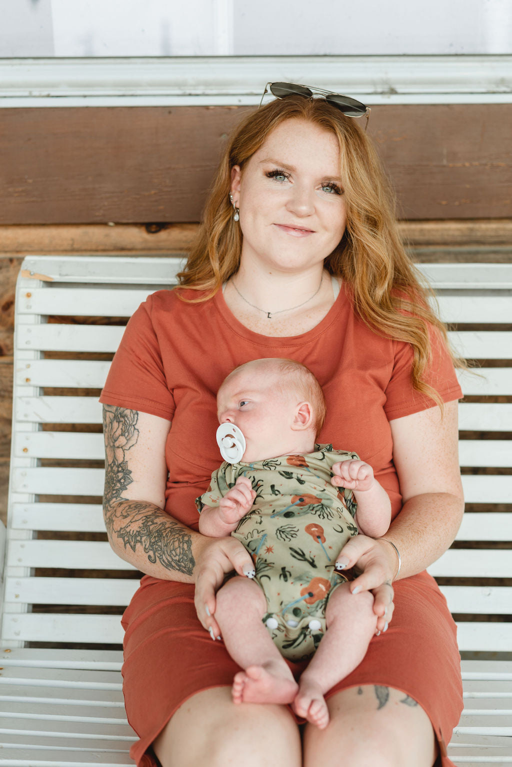 Maman et bébé Robe courte orange rouille 3 en 1 maternité, allaitement et postpartum Nine Clothing