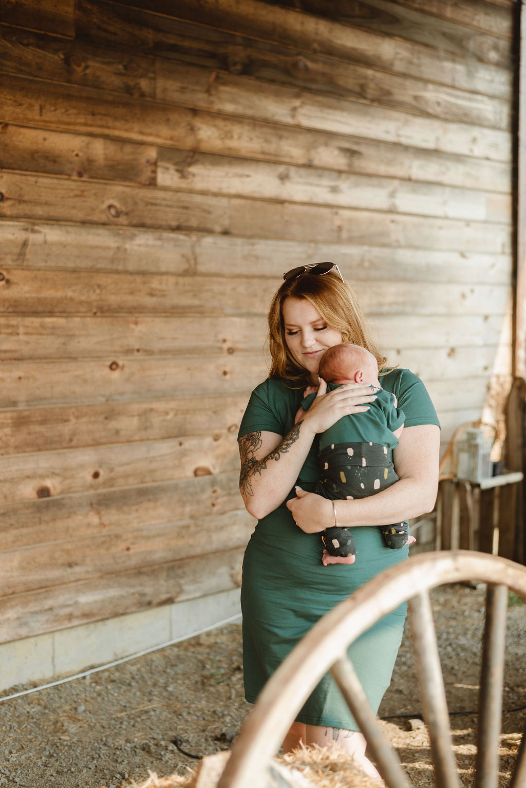 Maman et bébé robe vert cactus 3 en 1 maternité, allaitement et postpartum Nine Clothing