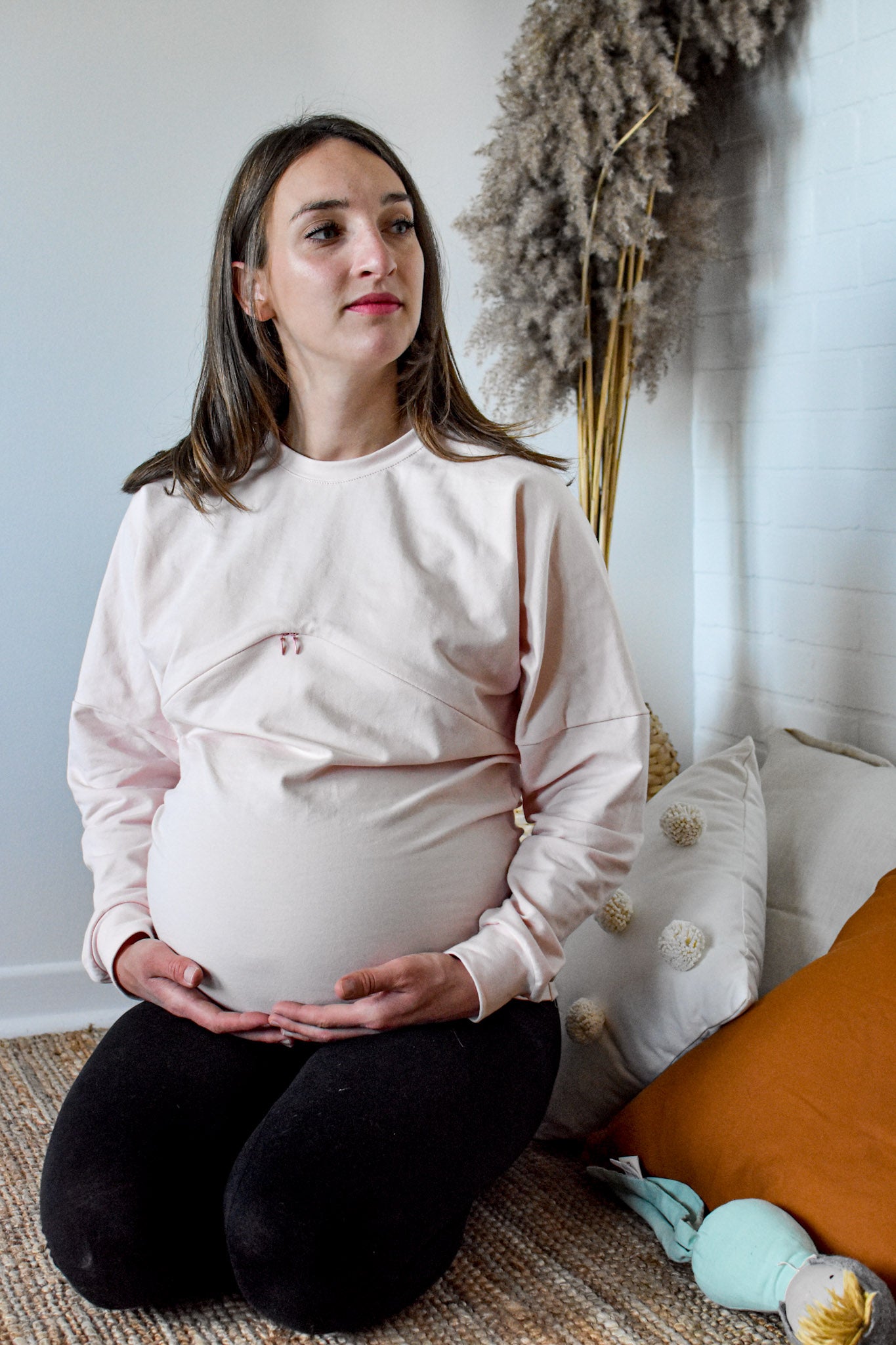 Sweater boyfriend rose 3 en 1 maternité, allaitement et postpartum Nine Clothing