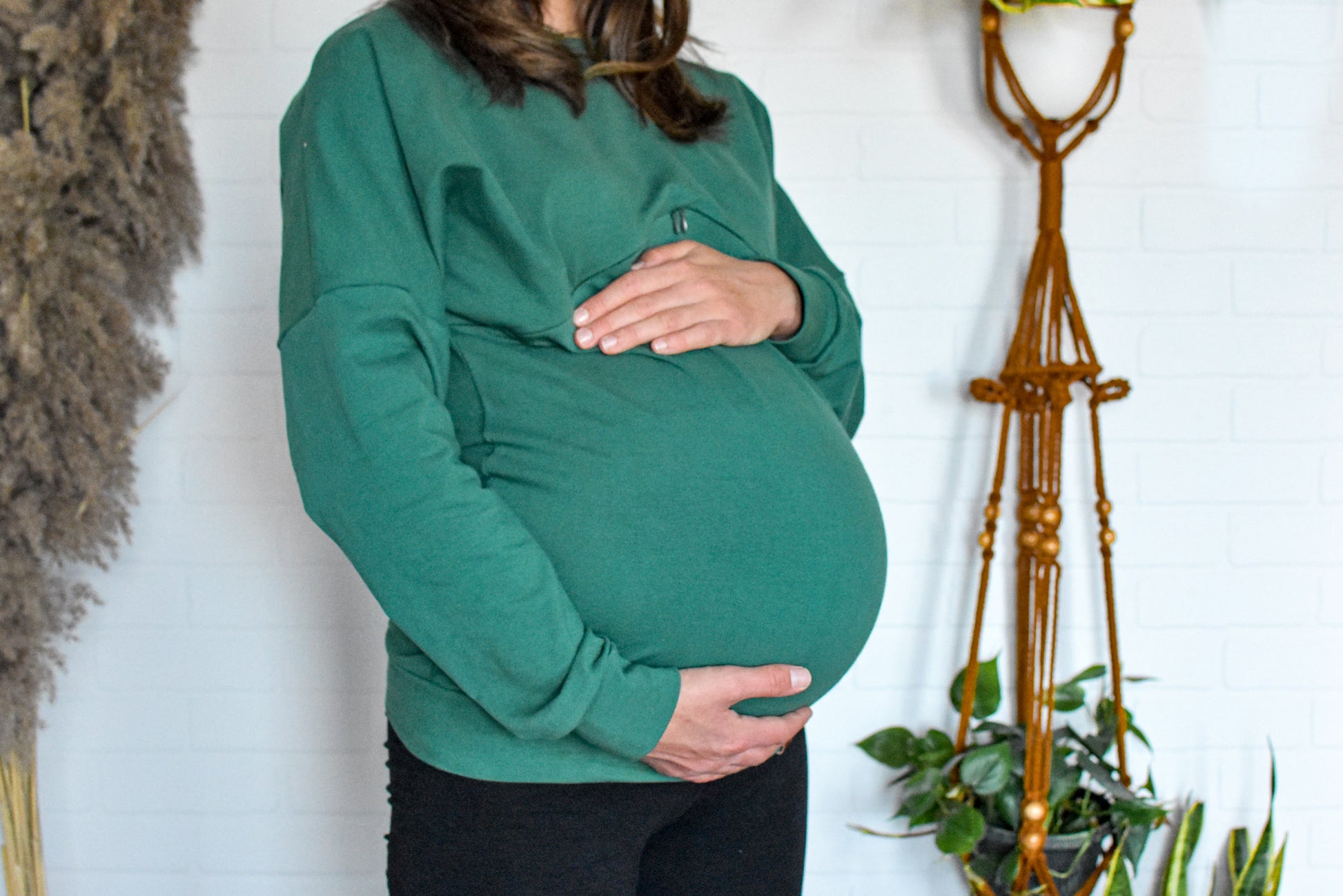 Femme enceinte Sweater boyfriend vert cactus 3 en 1 maternité, allaitement et postpartum Nine Clothing