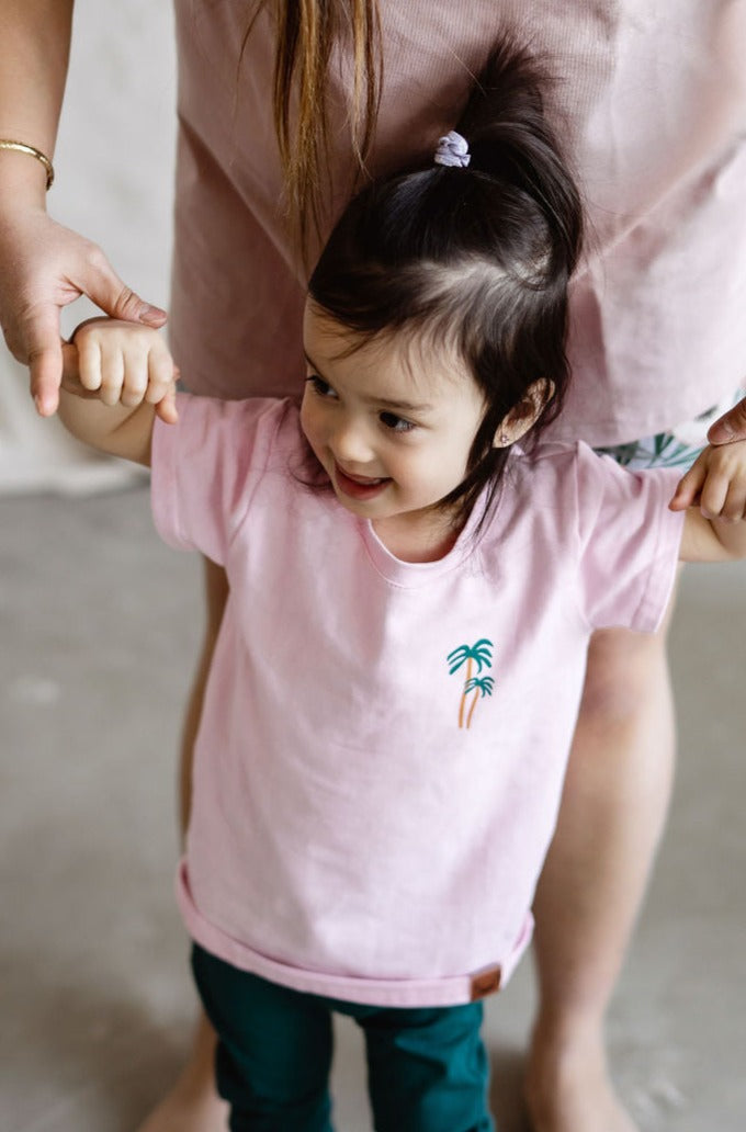 T-shirt enfant rose palmier Nine Clothing t-shirt kids pink palm tree