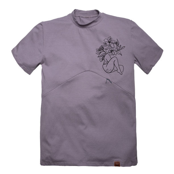 T-shirt mauve imprimé femme fleur 3 en 1 maternité, allaitement et postpartum Nine Clothing