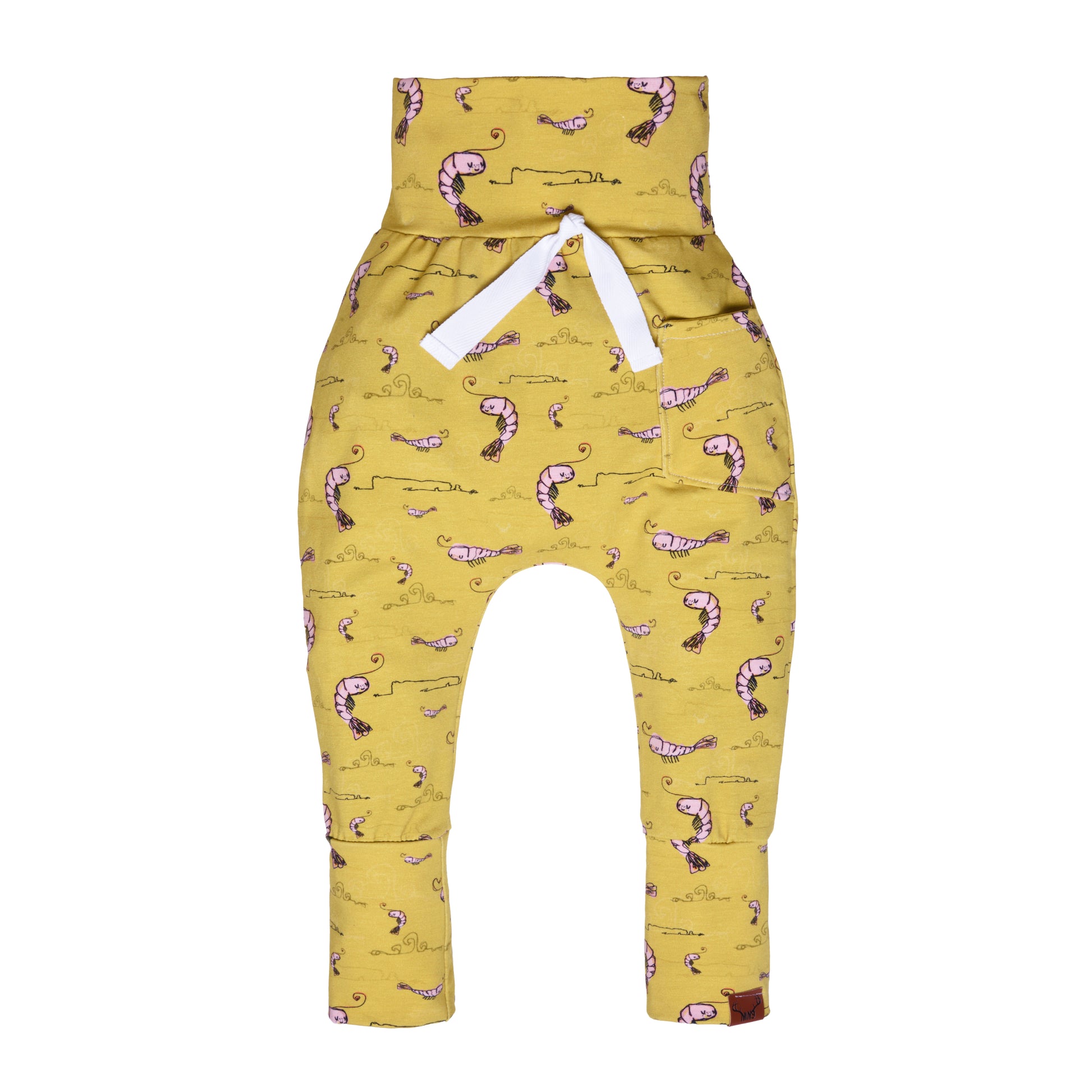 Pantalon évolutif jaune crevette rose - Grow with me pants yellow pink shrimp Nine Clothing